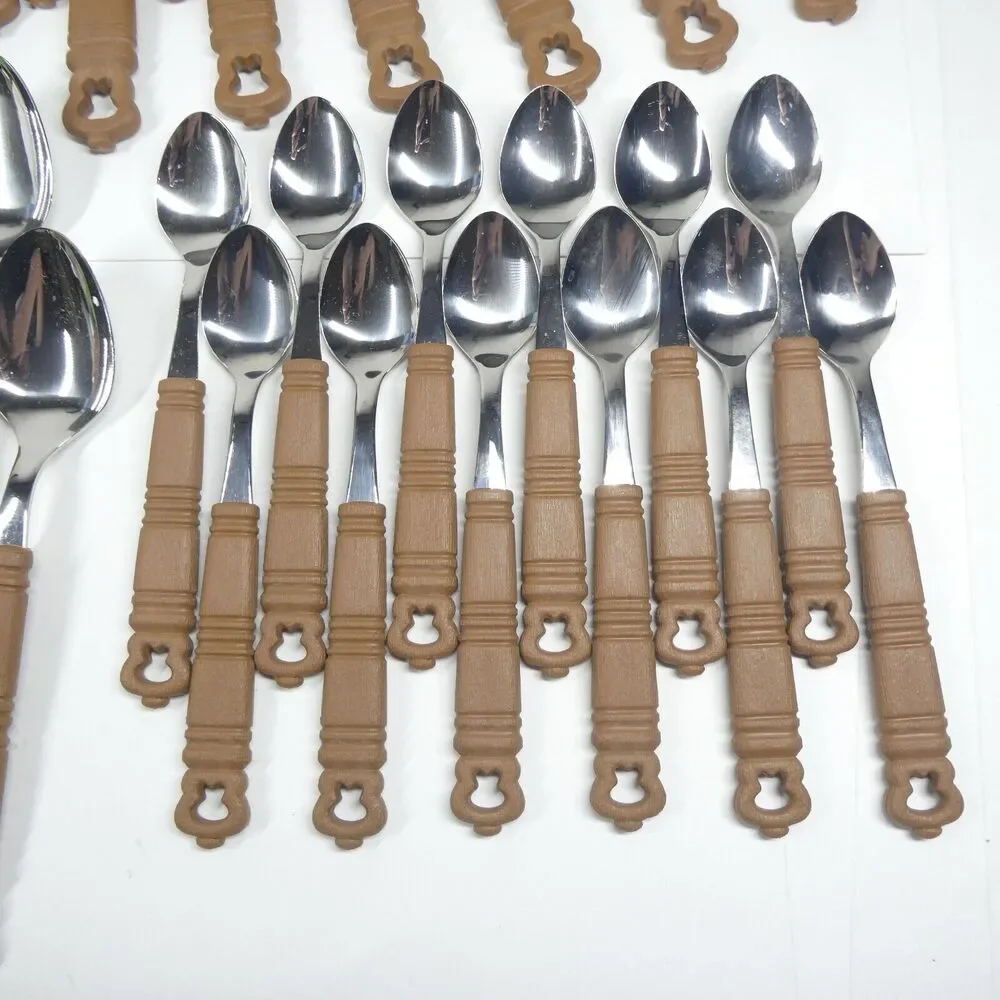 Grasoli Rustikal Germany Flatware Set 48pc Service for 12 MCM Faux Wood Handles